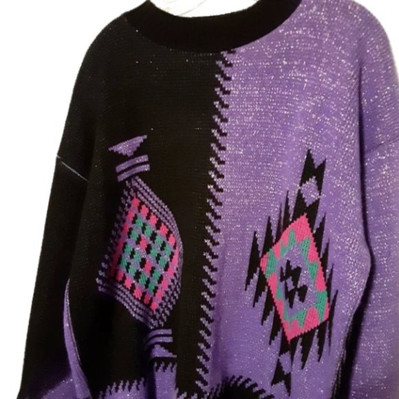 Vintage 80s Threadneedle Street Abstract Metallic Detail Sweater No Size - Picture 2 of 4